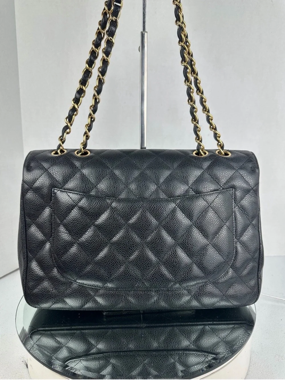 Chanel Jumbo Black Quilted Caviar Single Flap Shoulder Bag